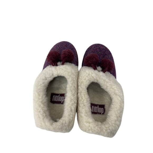 Fit Flop Loafer Women's Size 5 Purple White Loaff Snug Pom Slippers - Picture 5 of 15